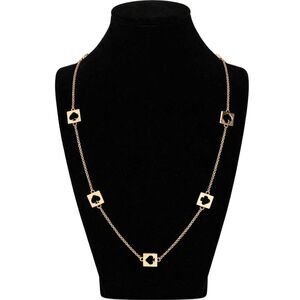 Kate Spade Hole Punch Spade Long Station Necklace Gold Tone Logo Charms